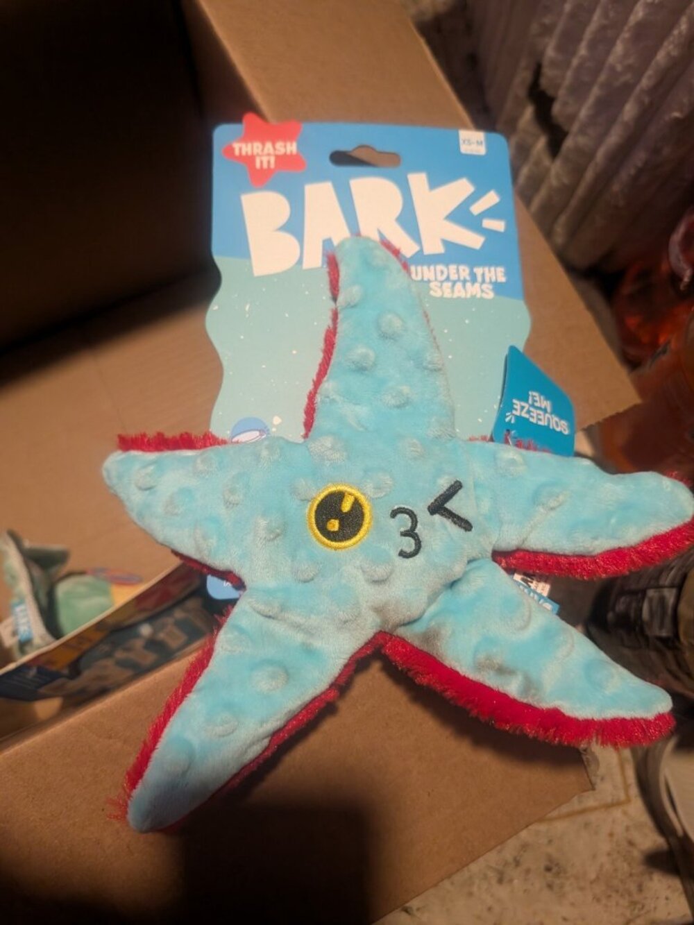Bark Box Under the Seams Carl Starfish Size XS, S, M Plush Red Blue Dog Toy NWT